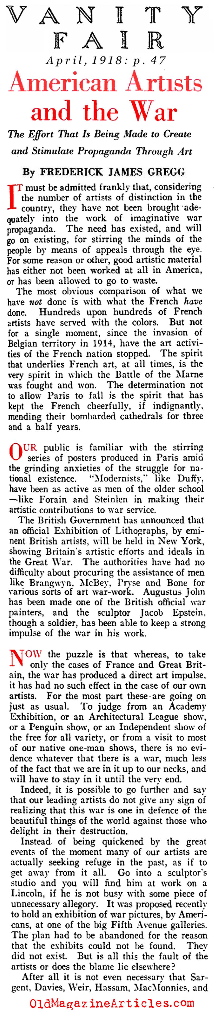 W.W. I  Poster Artists Criticized (Vanity Fair Magazine, 1918)